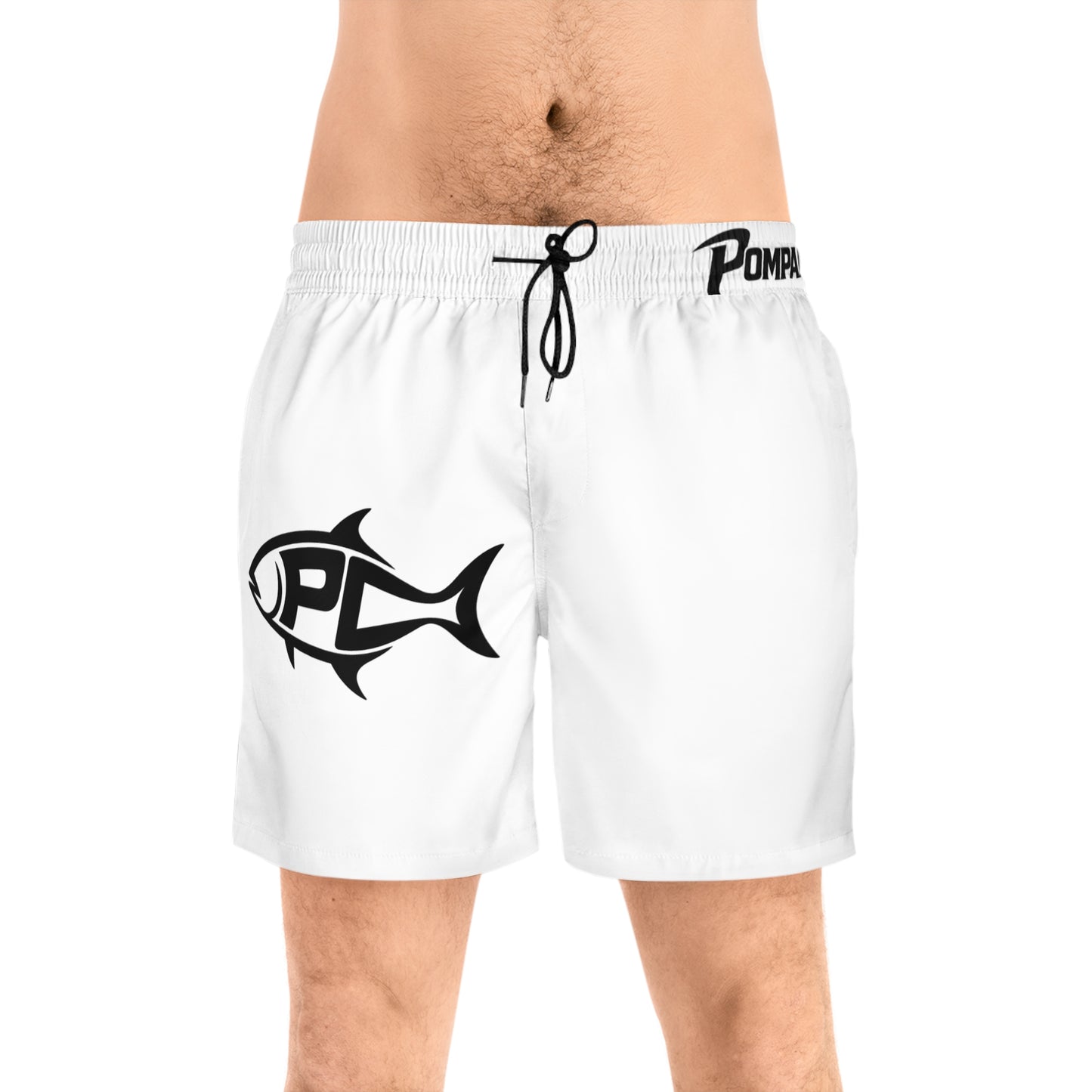 Men's Swim Shorts — Pompano Current Logo Mid-Length Beach Trunks